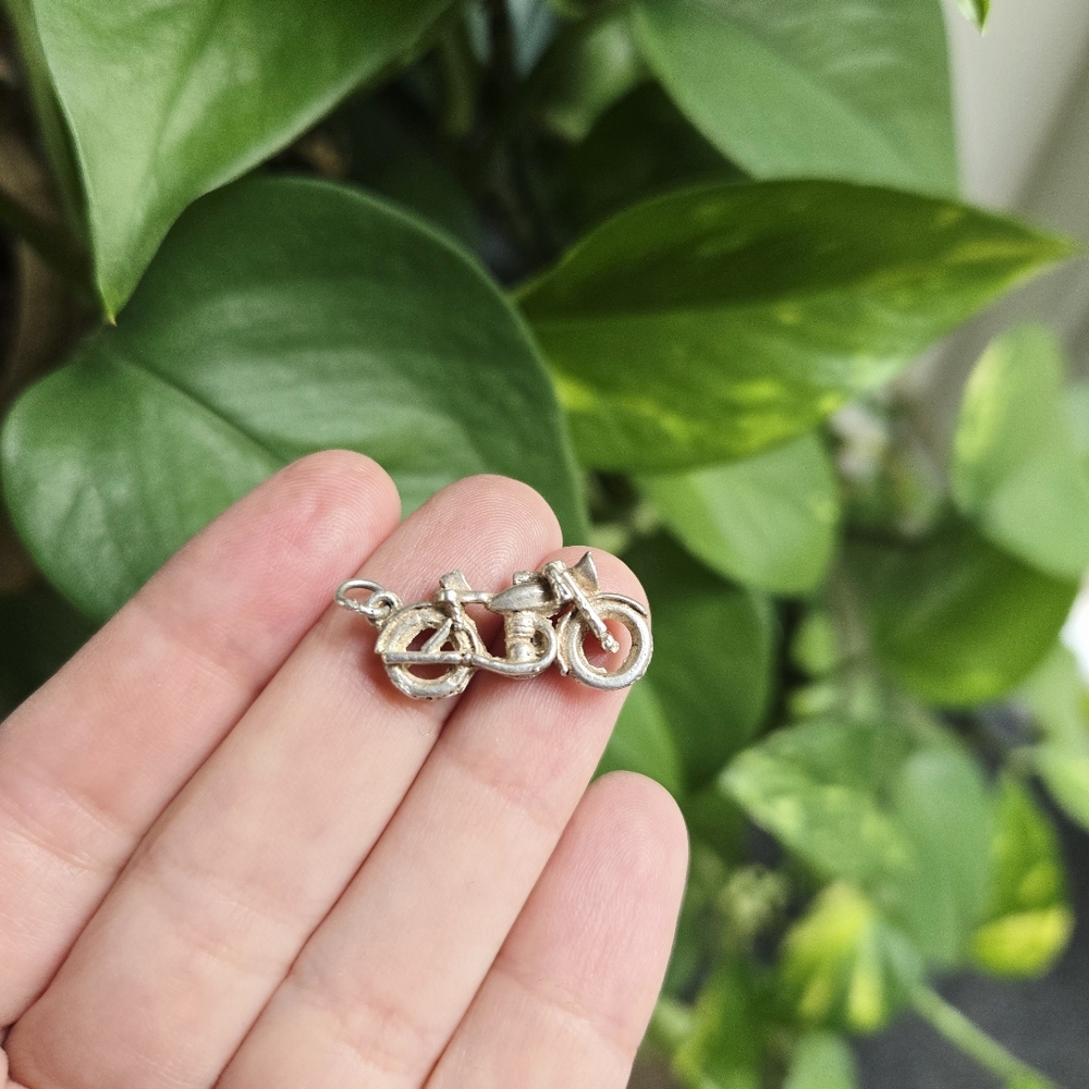 Vintage 925 Sterling Silver Motorcycle Pendant